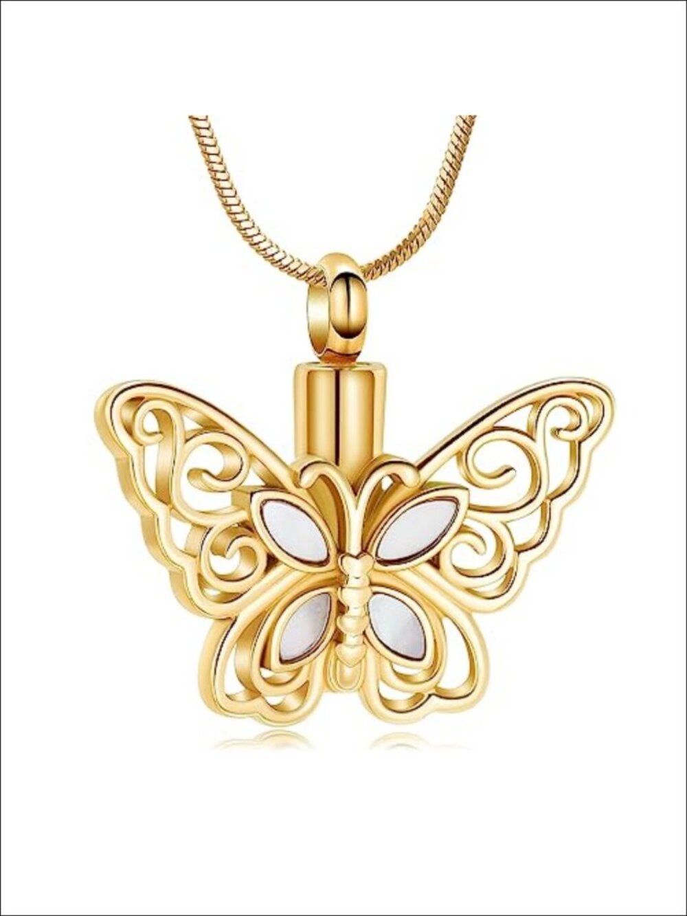 Cremation Urn Necklace for Ashes Butterfly Stainless Steel Memorial Keepsake